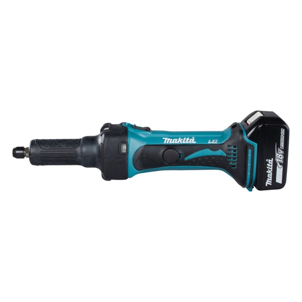 MAKITA Suorahiomakone LXT. Kuvassa Suorahiomakone LXT vasemmalta sivustapäin.