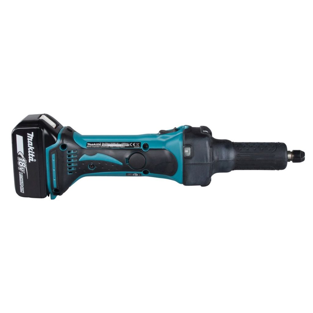 MAKITA Suorahiomakone LXT. Kuvassa Suorahiomakone LXT oikealta sivustapäin.