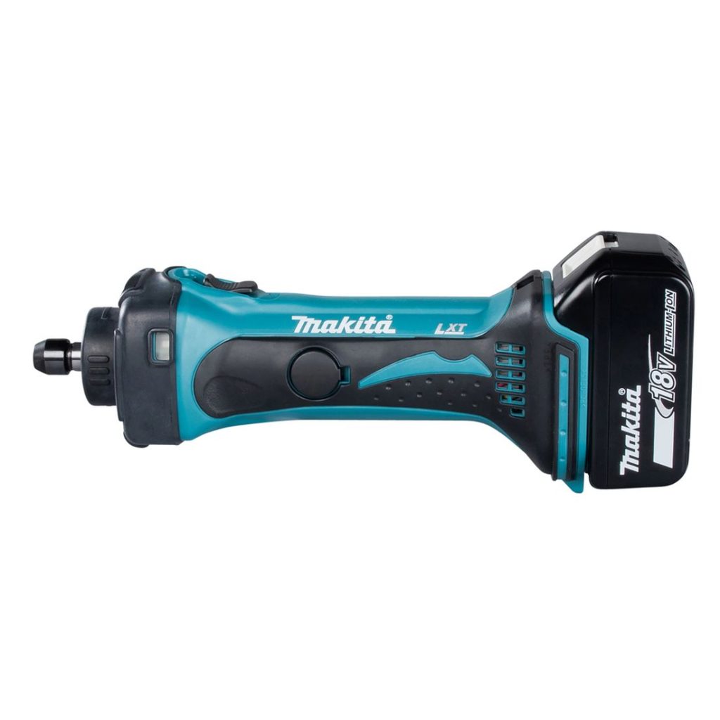 MAKITA Suorahiomakone LXT. Kuvassa Suorahiomakone LXT vasemmalta sivustapäin.