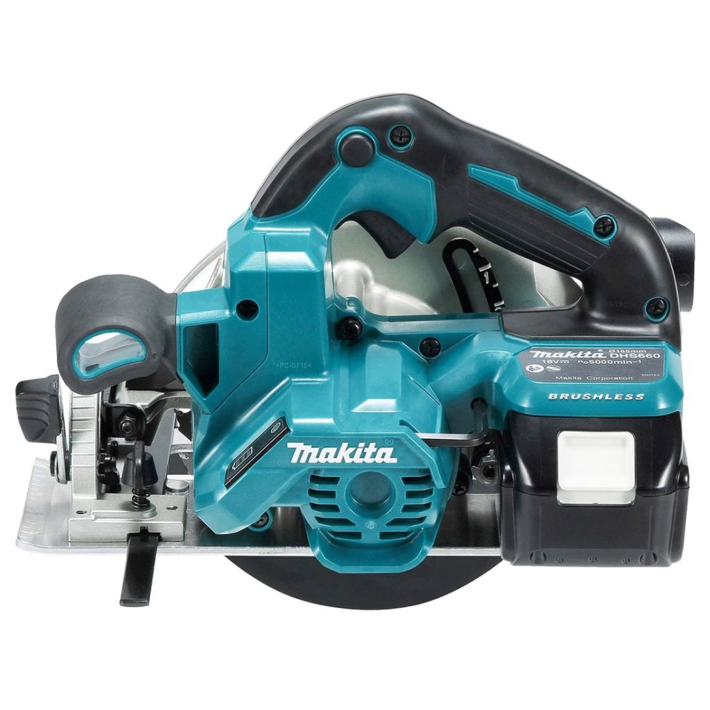 MAKITA Pyörösaha LXT. Kuvassa Pyörösaha LXT vasemmalta sivustapäin.