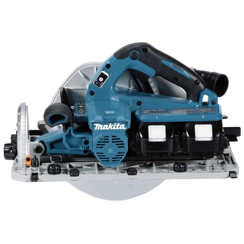MAKITA Pyörösaha LXT. Kuvassa Pyörösaha LXT vasemmalta sivustapäin.