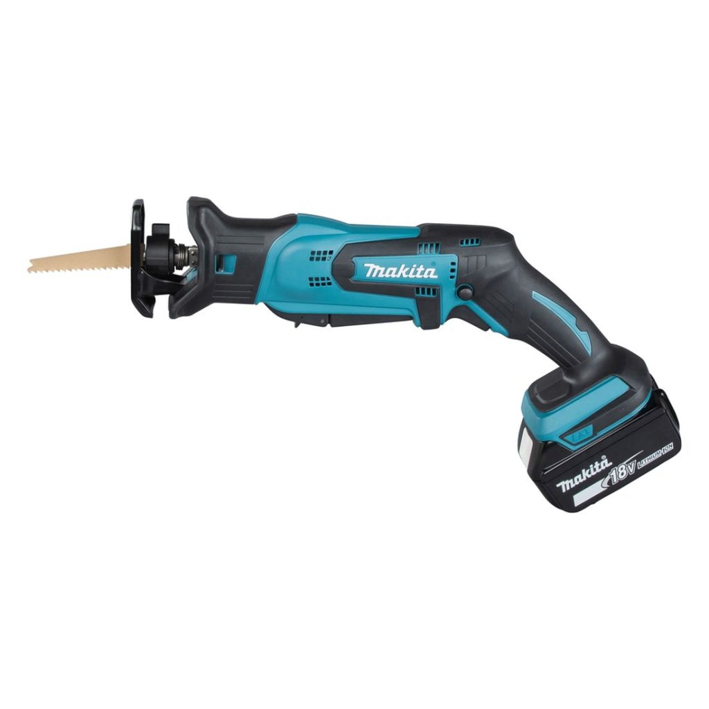 MAKITA Puukkosaha LXT. Kuvassa Puukkosaha LXT vasemmalta sivustapäin.