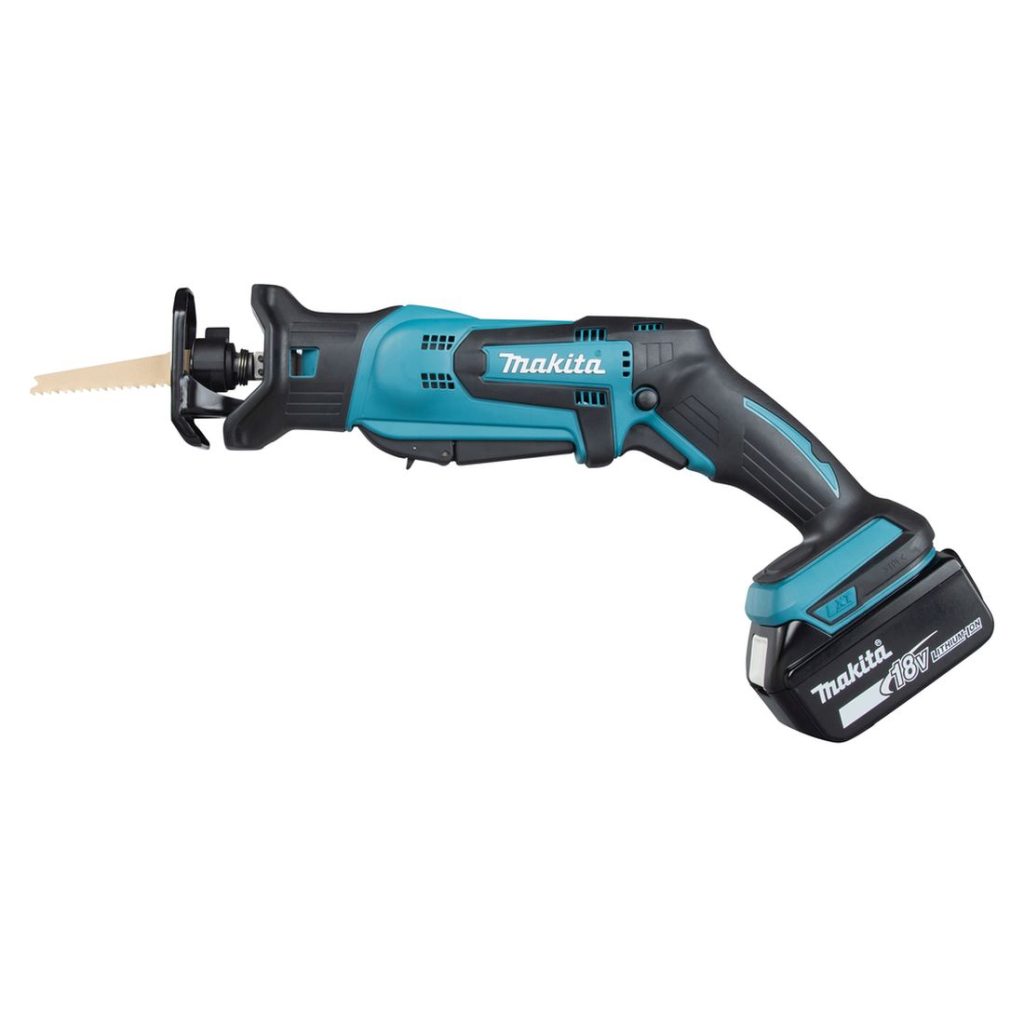 MAKITA Puukkosaha LXT. Kuvassa Puukkosaha LXT vasemmalta sivustapäin.