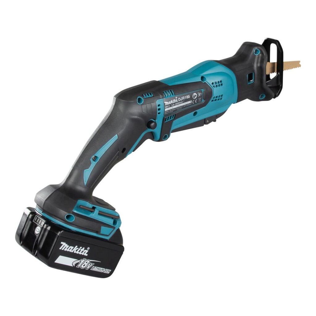 MAKITA Puukkosaha LXT. Kuvassa Puukkosaha LXT oikealta takayläviistosta.