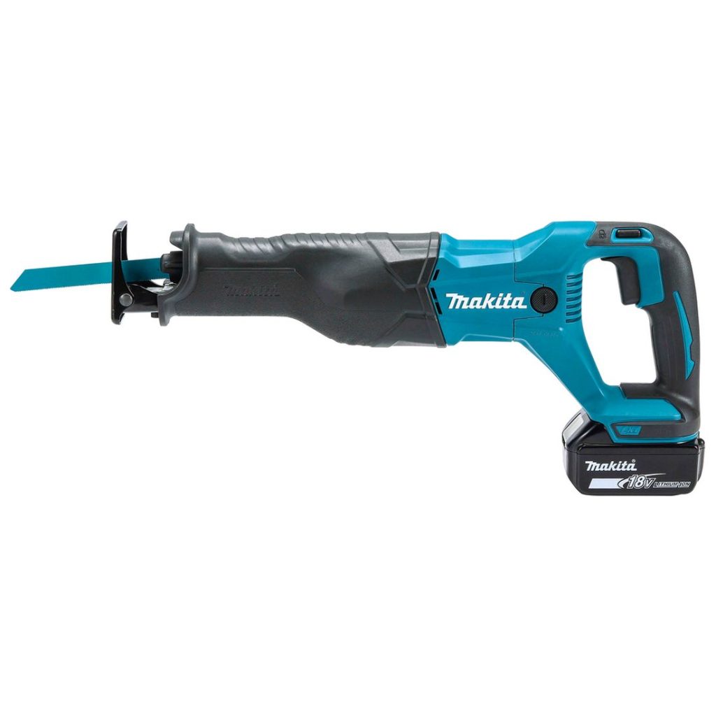 MAKITA Puukkosaha LXT. Kuvassa Puukkosaha LXT vasemmalta sivustapäin.