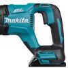 MAKITA Puukkosaha LXT. Lähikuvassa Puukkosaha LXT:n kädensija vasemmalta sivustapäin.