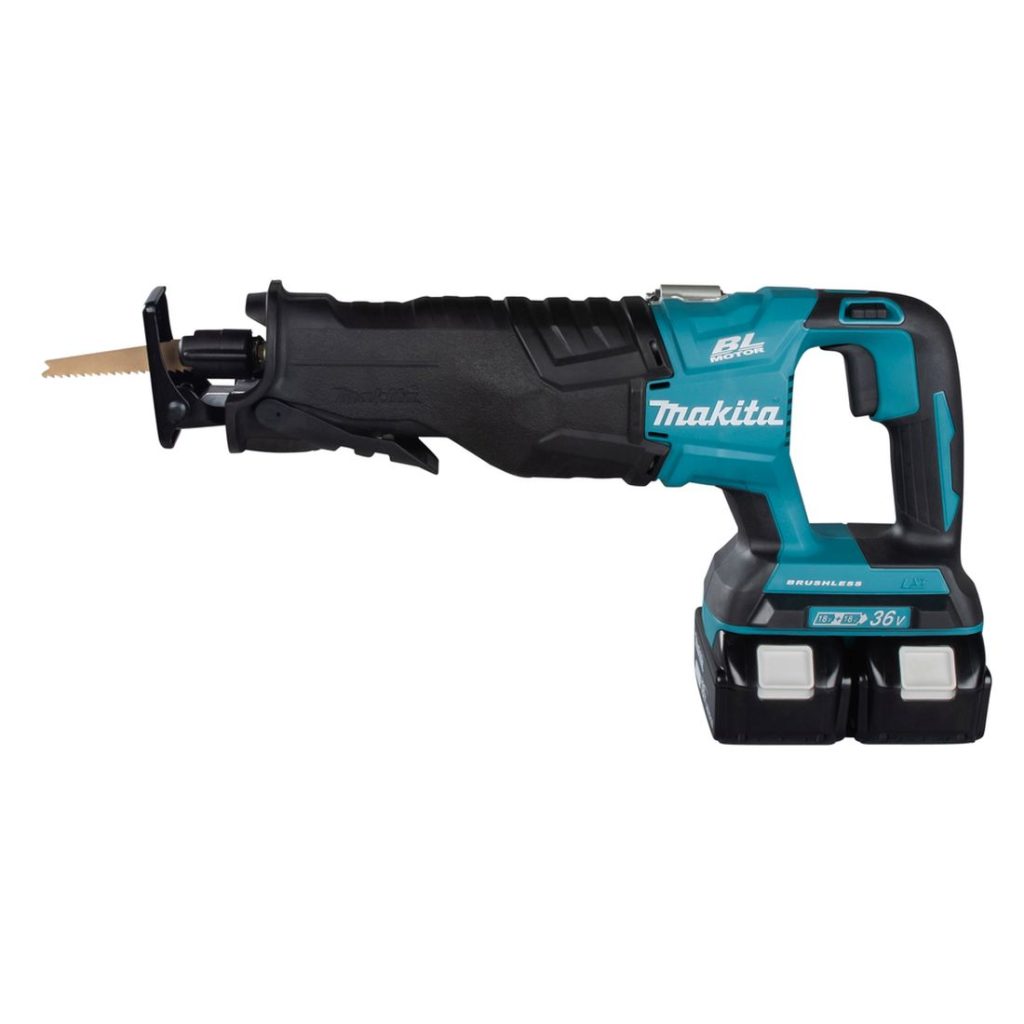 MAKITA Puukkosaha LXT. Kuvassa Puukkosaha LXT vasemmalta sivustapäin.