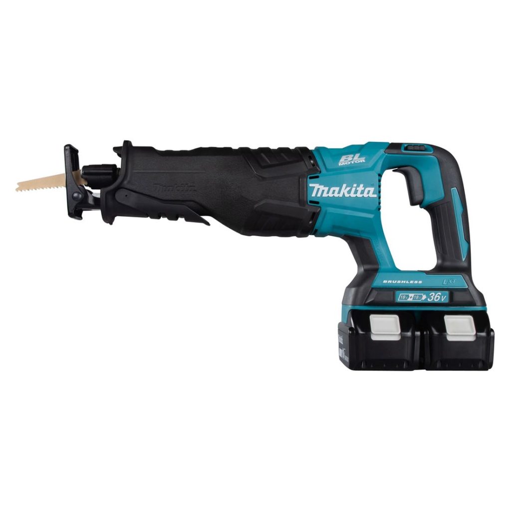MAKITA Puukkosaha LXT. Kuvassa Puukkosaha LXT vasemmalta sivustapäin.