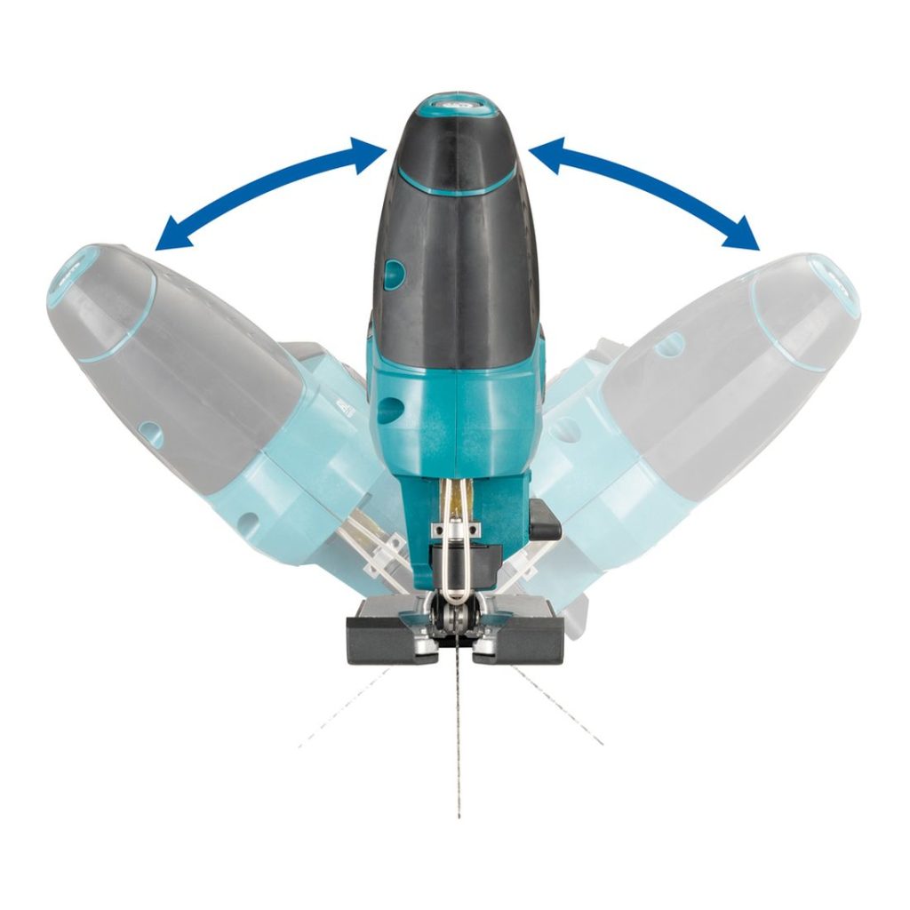 MAKITA Pistosaha LXT. Havainnekuvassa Pistosaha LXT:n 45-asteen kallistuskulmasta.