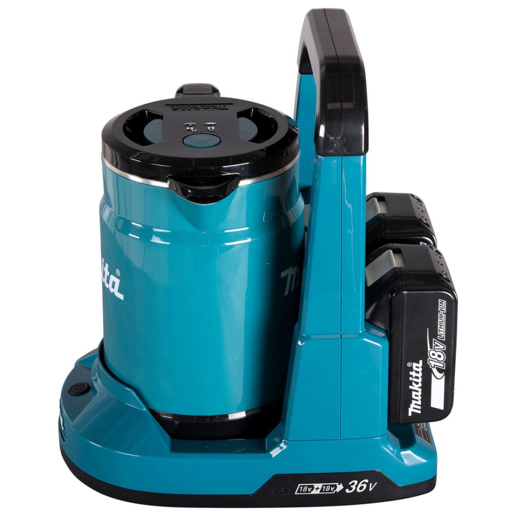 MAKITA Vedenkeitin LXT. Kuvassa Vedenkeitin LXT vasemmalta sivustapäin.