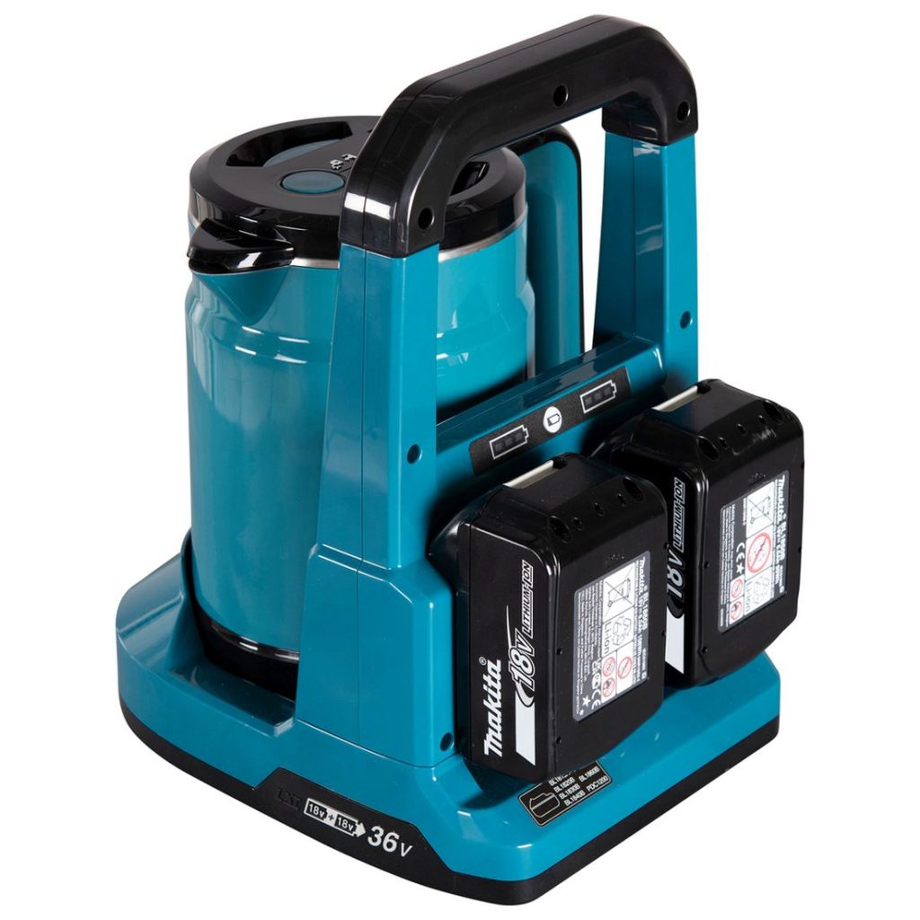 MAKITA Vedenkeitin LXT. Kuvassa Vedenkeitin LXT vasemmalta takayläviistosta.