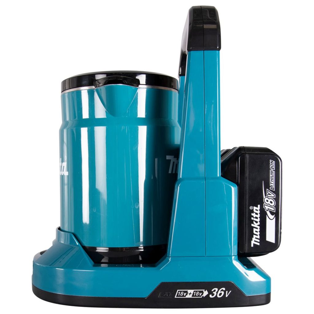 MAKITA Vedenkeitin LXT. Kuvassa Vedenkeitin LXT vasemmalta sivustapäin.
