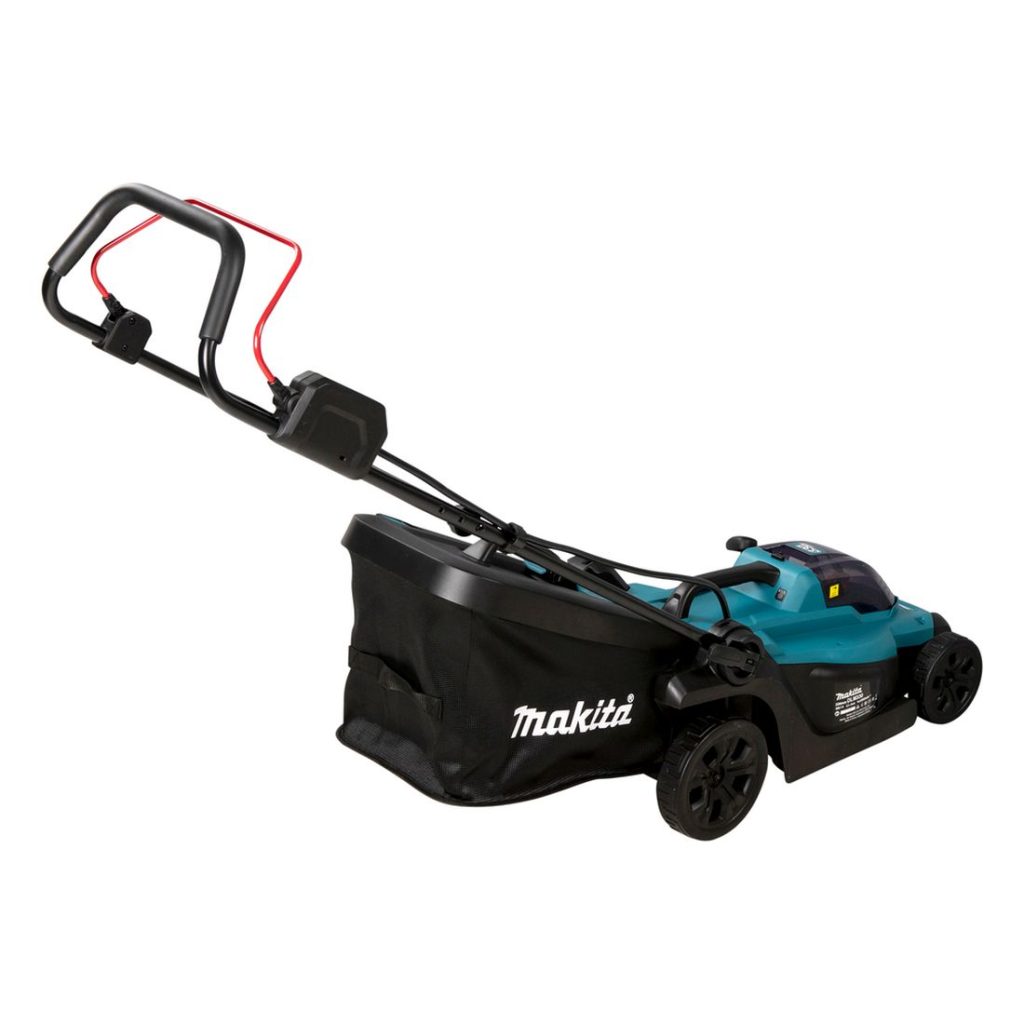 MAKITA Ruohonleikkuri LXT. Kuvassa Ruohonleikkuri LXT oikealta takayläviistosta.