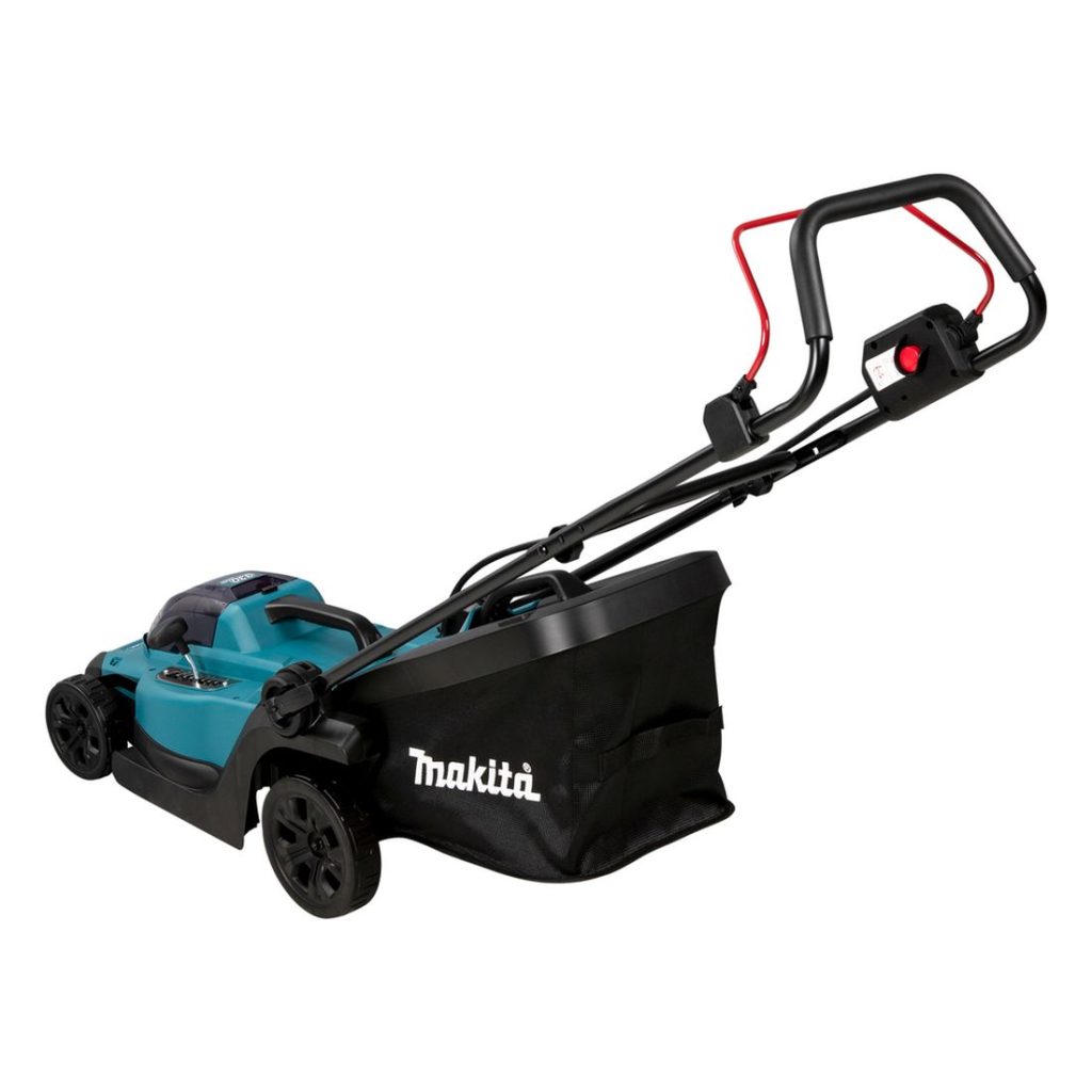 MAKITA Ruohonleikkuri LXT. Kuvassa Ruohonleikkuri LXT vasemmalta takayläviistosta.