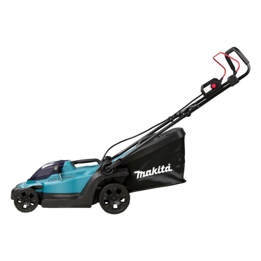 MAKITA Ruohonleikkuri LXT. Kuvassa Ruohonleikkuri LXT vasemmalta sivustapäin.