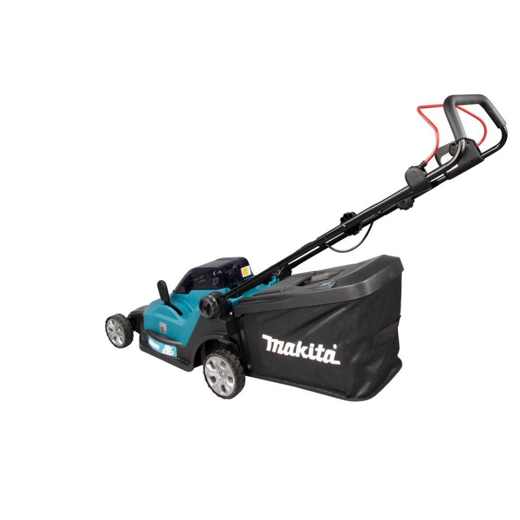 MAKITA Ruohonleikkuri LXT. Kuvassa Ruohonleikkuri LXT vasemmalta takayläviistosta.