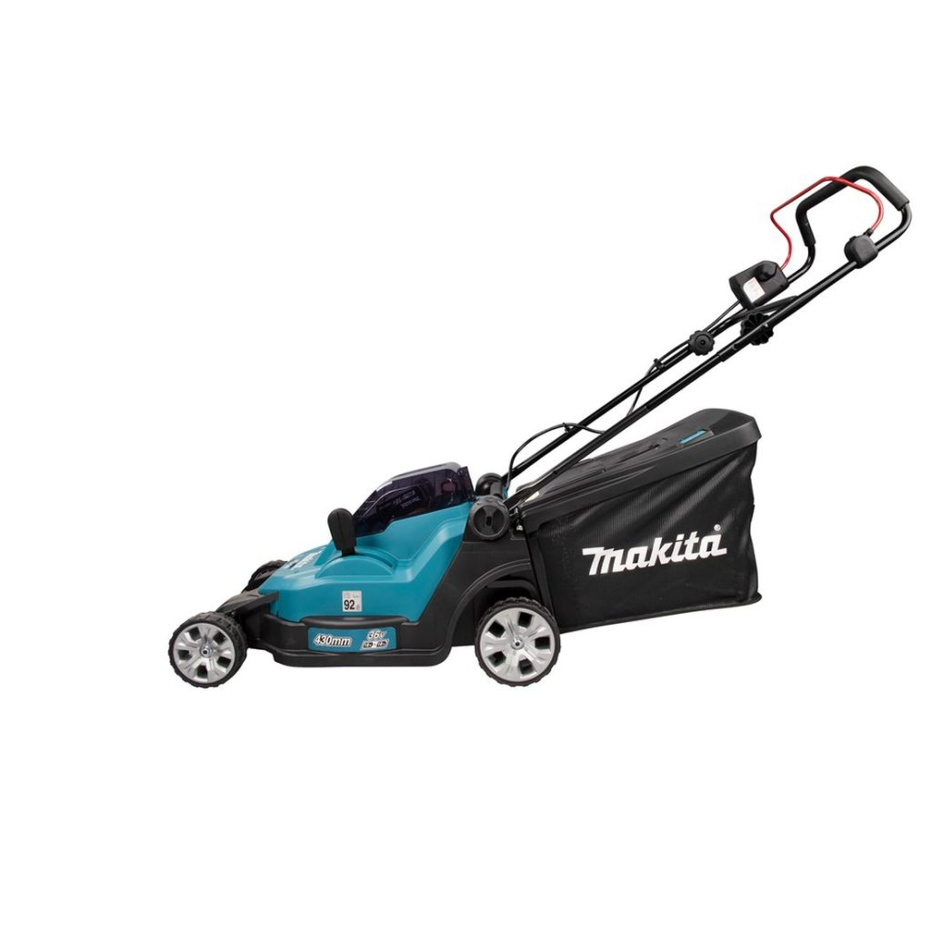 MAKITA Ruohonleikkuri LXT. Kuvassa Ruohonleikkuri LXT vasemmalta sivustapäin.