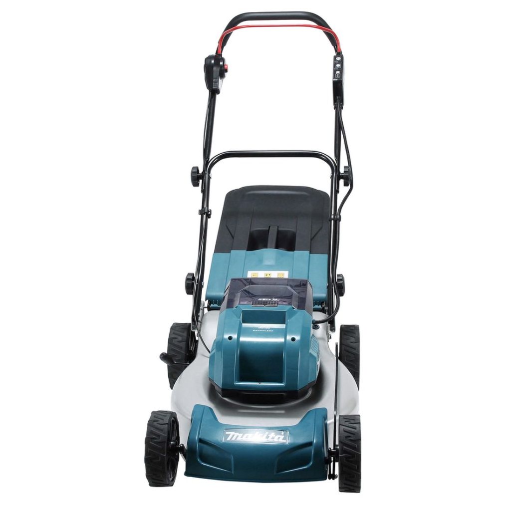 MAKITA Ruohonleikkuri LXT. Kuvassa Ruohonleikkuri LXT edestäpäin yläviistosta.