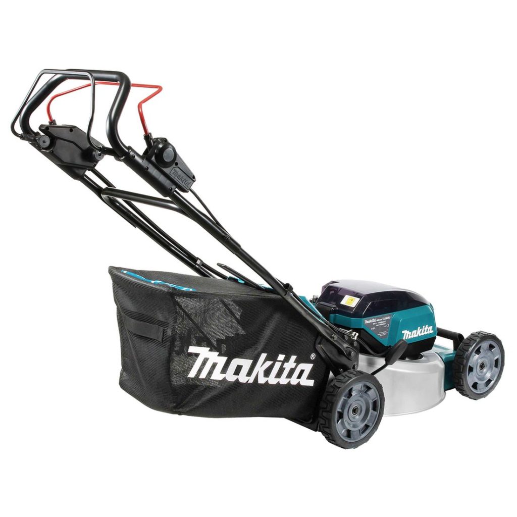 MAKITA Ruohonleikkuri LXT. Kuvassa Ruohonleikkuri LXT oikealta takaviistosta.