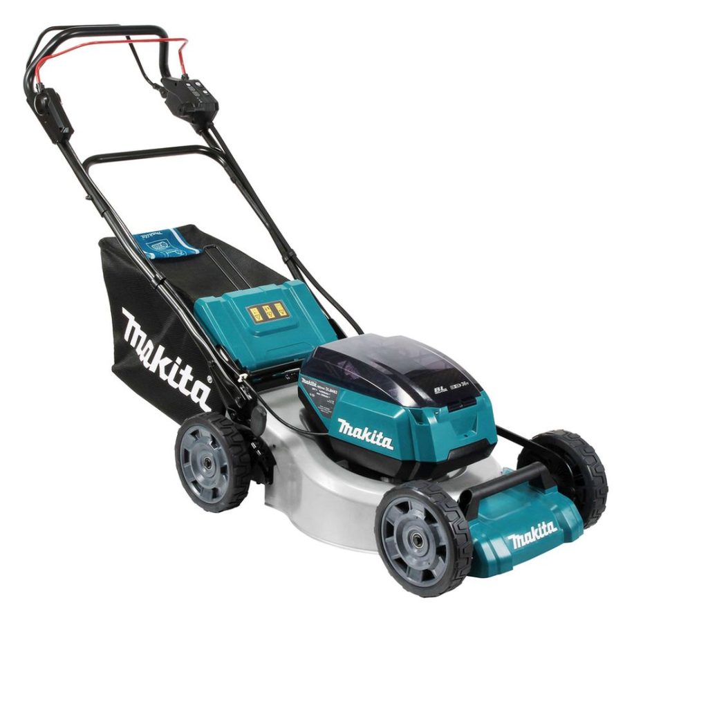 MAKITA Ruohonleikkuri LXT. Kuvassa Ruohonleikkuri LXT vasemmalta etuyläviistosta.