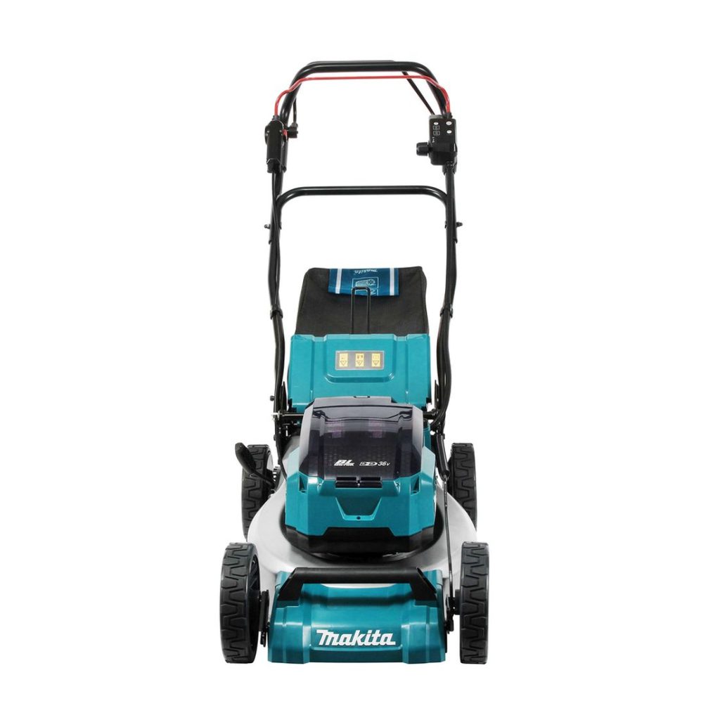MAKITA Ruohonleikkuri LXT. Kuvassa Ruohonleikkuri LXT edestäpäin yläviistosta.