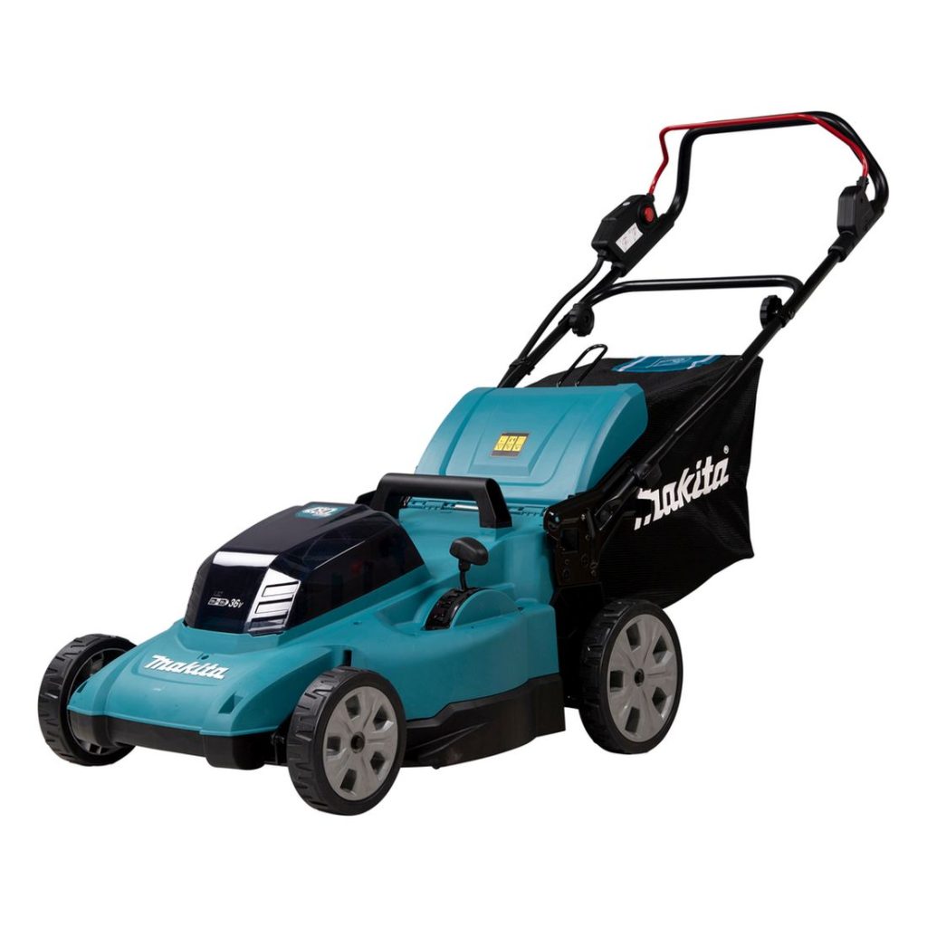 MAKITA Ruohonleikkuri LXT. Kuvassa Ruohonleikkuri LXT oikealta etuviistosta.