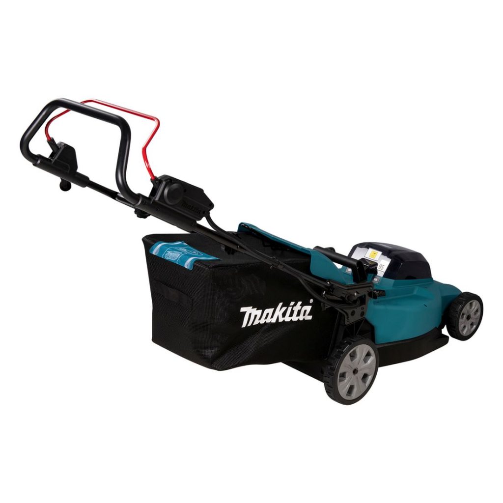 MAKITA Ruohonleikkuri LXT. Kuvassa Ruohonleikkuri LXT oikealta takaviistosta.