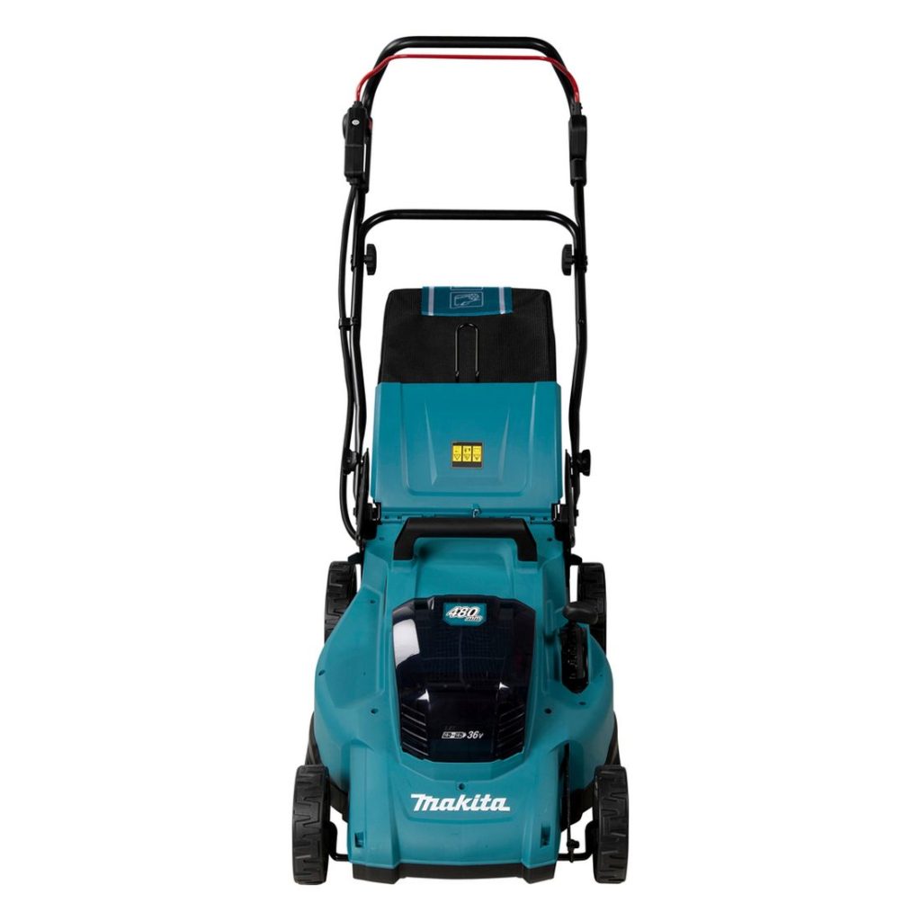 MAKITA Ruohonleikkuri LXT. Kuvassa Ruohonleikkuri LXT edestäpäin.