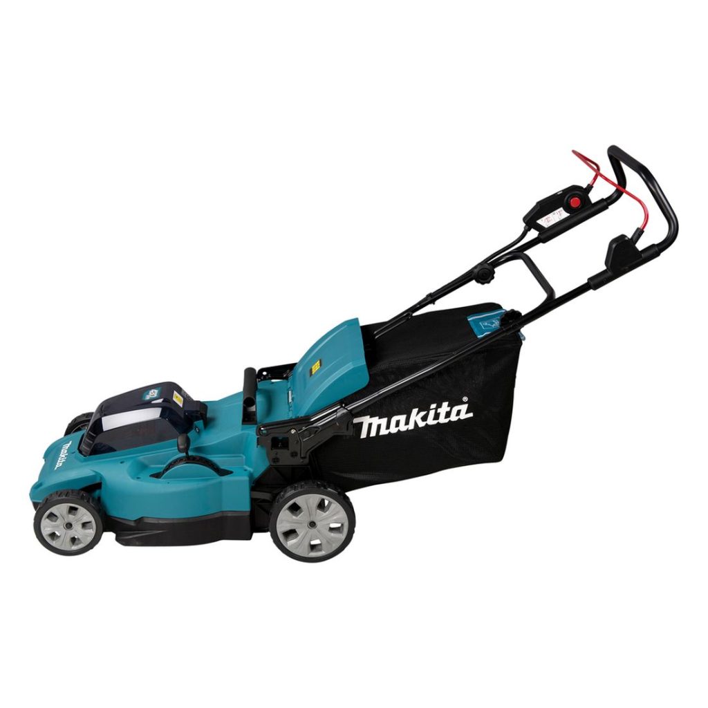 MAKITA Ruohonleikkuri LXT. Kuvassa Ruohonleikkuri LXT vasemmalta sivustapäin yläviistosta.