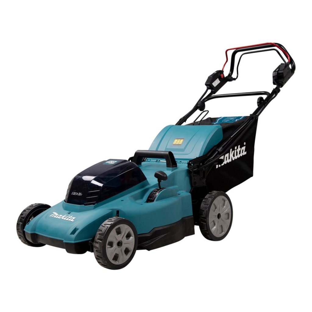 MAKITA Ruohonleikkuri LXT. Kuvassa Ruohonleikkuri LXT oikealta etuviistosta.