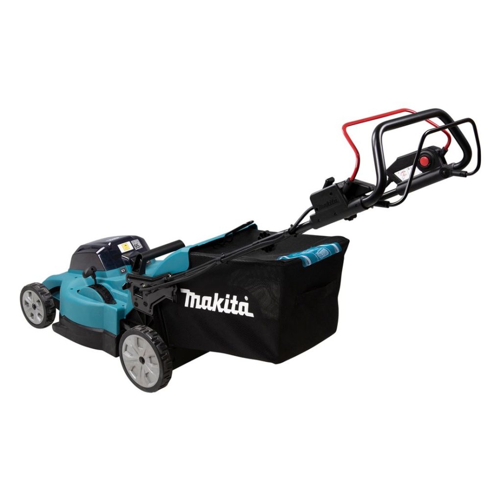 MAKITA Ruohonleikkuri LXT. Kuvassa Ruohonleikkuri LXT vasemmalta takaviistosta.