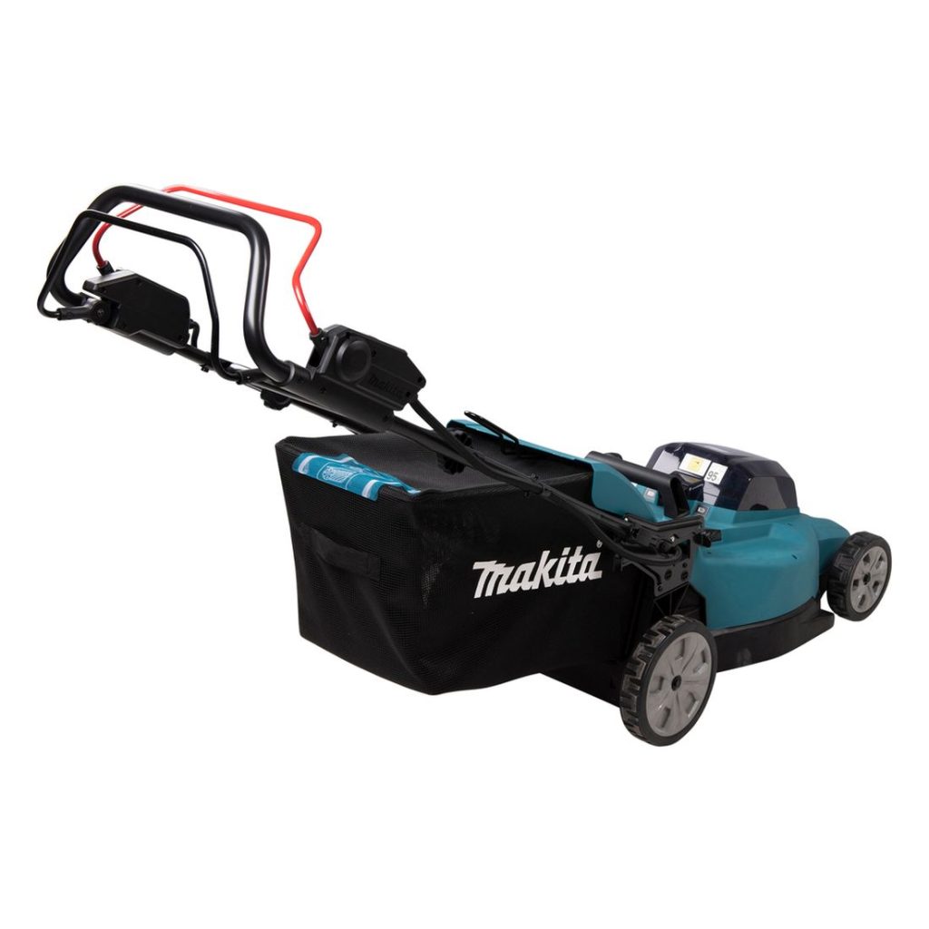 MAKITA Ruohonleikkuri LXT. Kuvassa Ruohonleikkuri LXT oikealta takaviistosta.