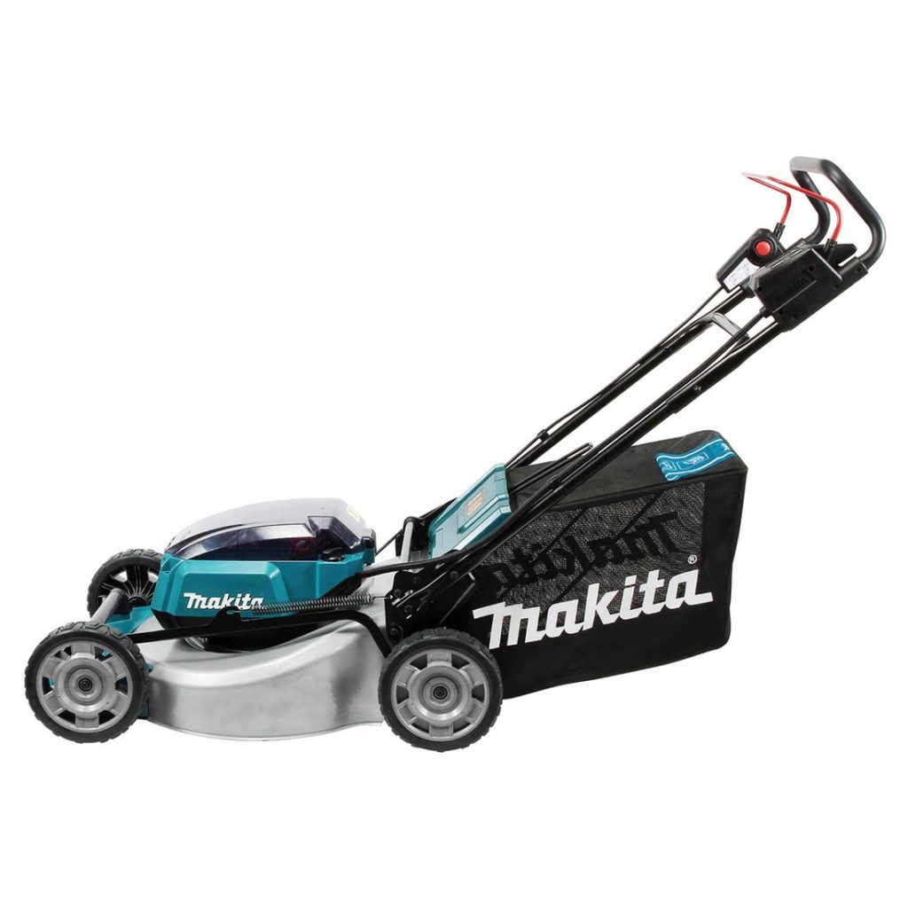 MAKITA Ruohonleikkuri LXT. Kuvassa Ruohonleikkuri LXT vasemmalta sivustapäin yläviistosta.