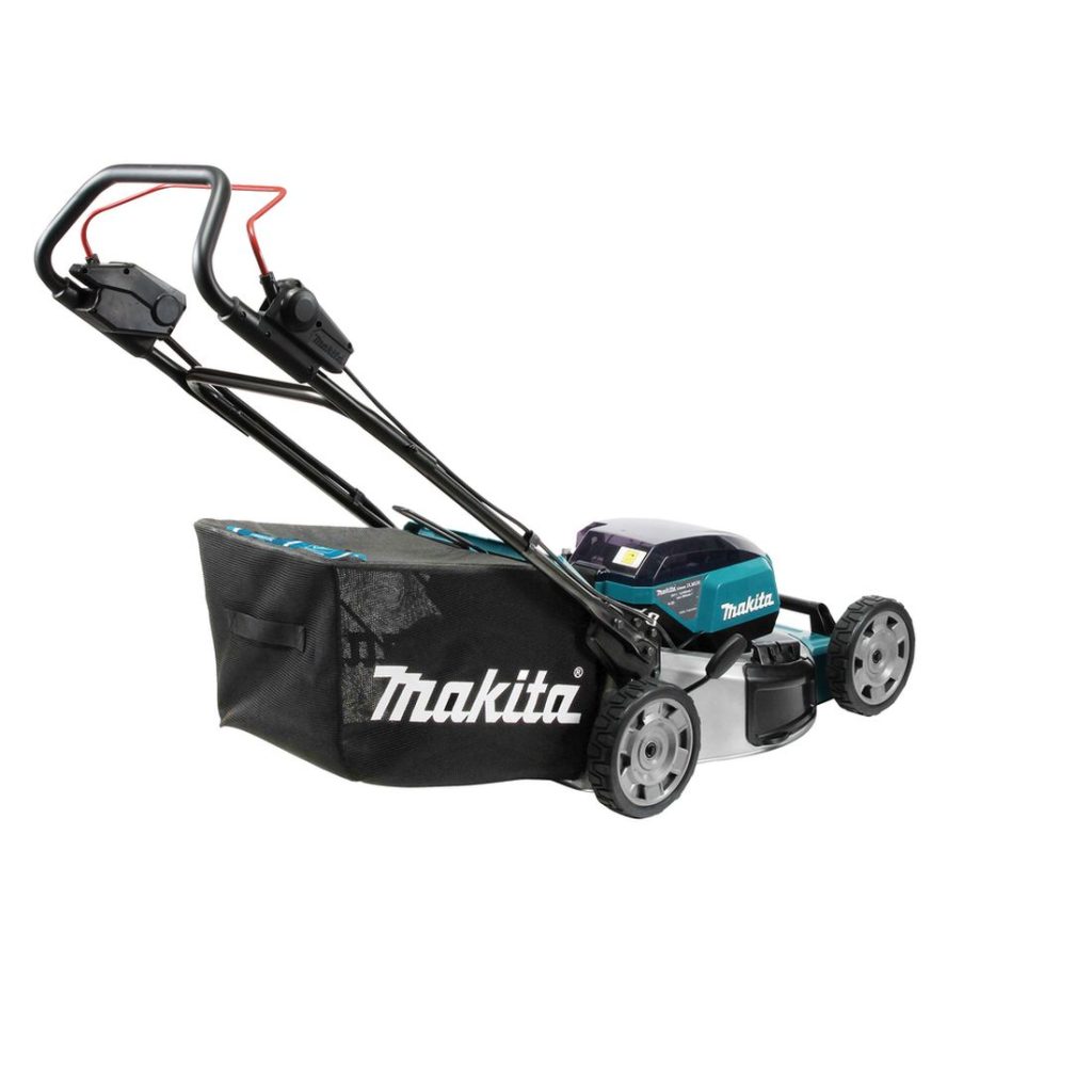 MAKITA Ruohonleikkuri LXT. Kuvassa Ruohonleikkuri LXT oikealta takaviistosta.