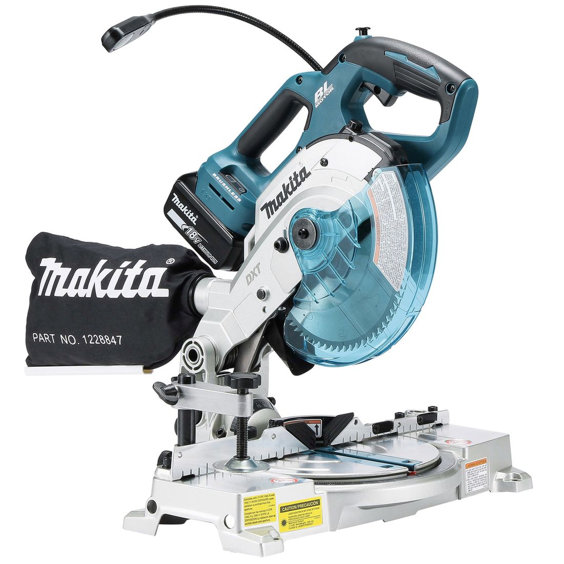 MAKITA Katkaisu- ja jiirisaha LXT. Kuvassa Katkaisu- ja jiirisaha LXT vasemmalta etuyläviistosta.