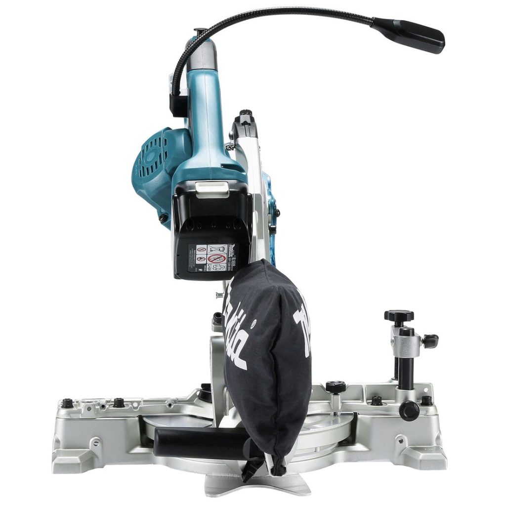 MAKITA Katkaisu- ja jiirisaha LXT. Kuvassa Katkaisu- ja jiirisaha LXT takaapäin.