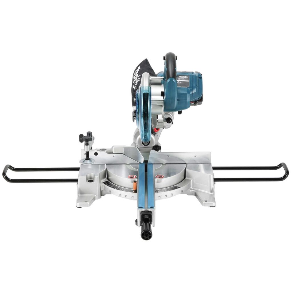 MAKITA Katkaisu- ja jiirisaha LXT. Kuvassa Katkaisu- ja jiirisaha LXT edestäpäin.
