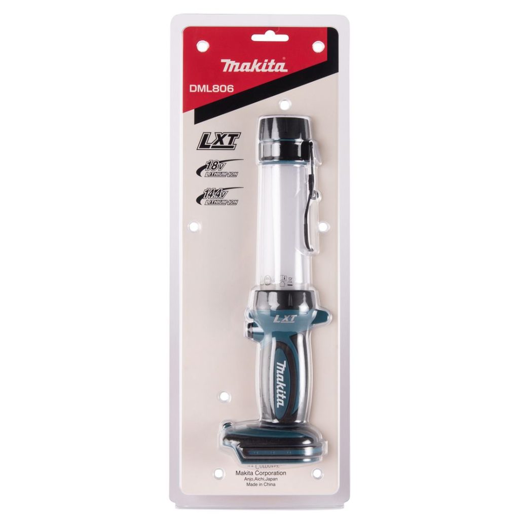 MAKITA LED-valaisin LXT. Kuvassa LED-valaisin LXT myyntipakkauksessaan edestäpäin.
