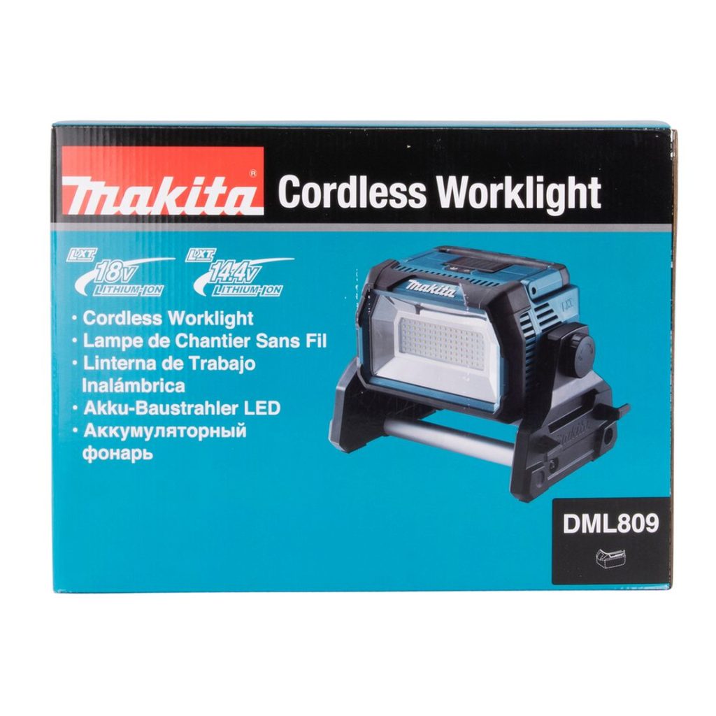 MAKITA LED-valaisin LXT. Kuvassa tuotteen myyntipakkaus edestäpäin.