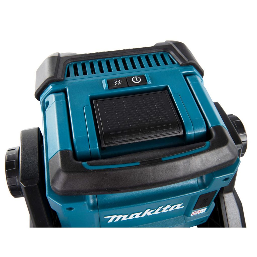 MAKITA LED-valaisin LXT. Lähikuvassa LED-valaisin LXT:n kantokahva vasemmalta takayläviistosta.