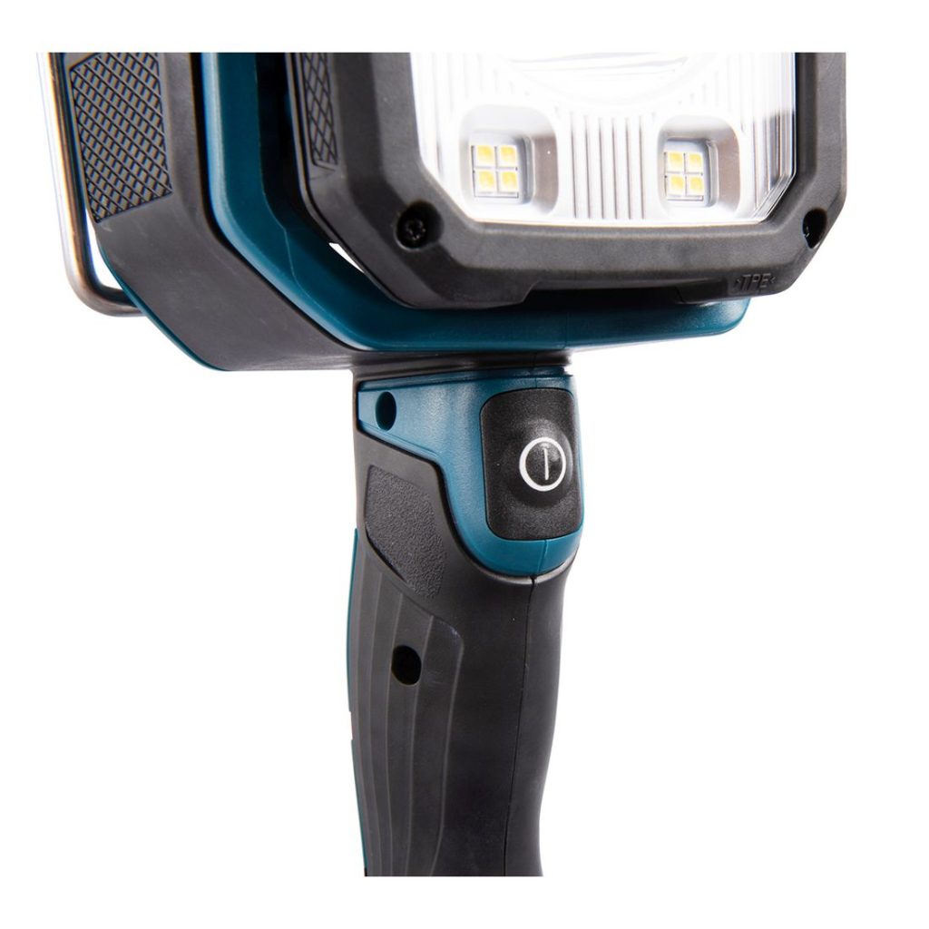 MAKITA LED-valaisin LXT. Lähikuvassa LED-valaisin LXT:n käyttökytkimestä.