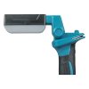 MAKITA LED-valaisin LXT. Lähikuvassa LED-valaisin LXT:n vasemmalta sivustapäin, taittuva valaisinpää taitettuna vaakatasoon alaspäin.