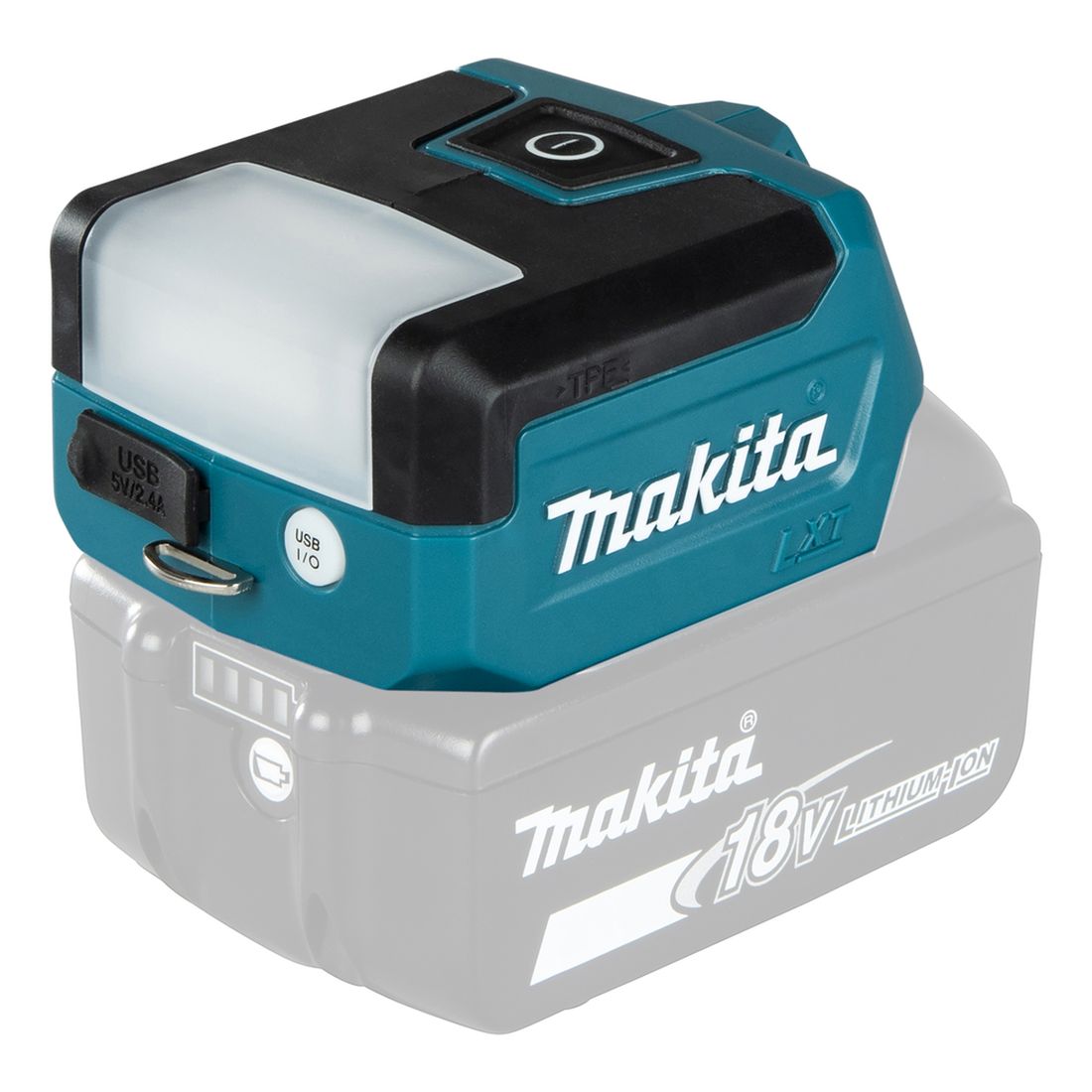 MAKITA LED-valaisin LXT. Kuvassa LED-valaisin LXT oikealta etuyläviistosta.