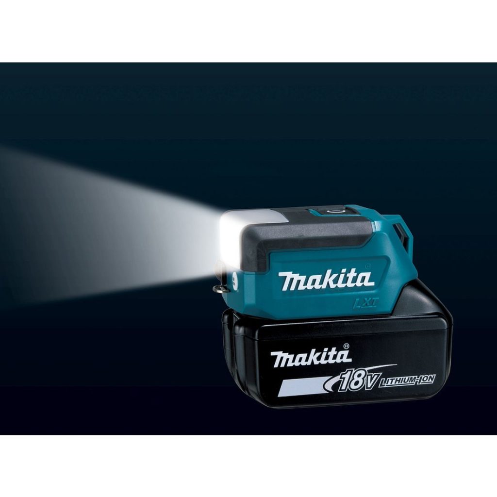 MAKITA LED-valaisin LXT. Havainnekuvassa LED-valaisin LXT:n valo suunnattuna eteenpäin.