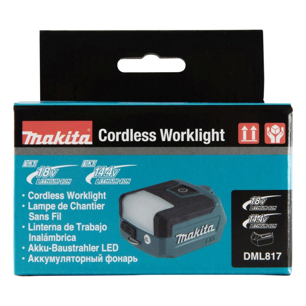 MAKITA LED-valaisin LXT. Kuvassa tuotteen myyntipakkaus edestäpäin.