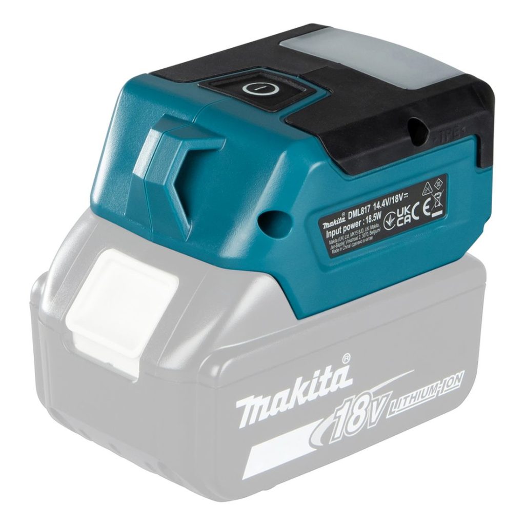 MAKITA LED-valaisin LXT. Kuvassa LED-valaisin LXT oikealta takayläviistosta.