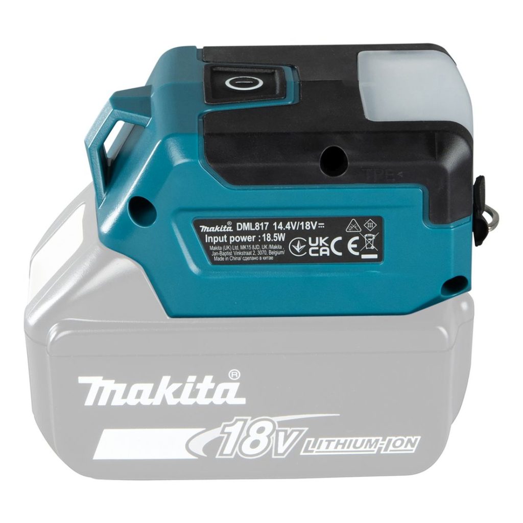 MAKITA LED-valaisin LXT. Kuvassa LED-valaisin LXT oikealta sivustapäin.