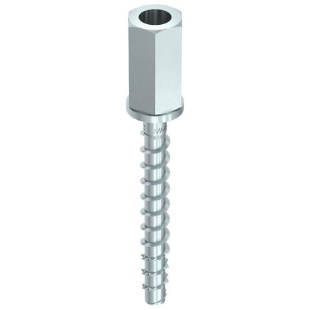 Heco MMSplus-I 6 x 40 Sisäkierrekanta M6 x 15 Betoniruuvi. Kuvassa sisäkierrekantaruuvi pystyasennossa yläviistosta.