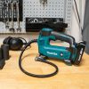 MAKITA Ilmapumppu LXT. Kuvassa Ilmapumppu LXT työpöydällä vasemmalta sivustapäin.