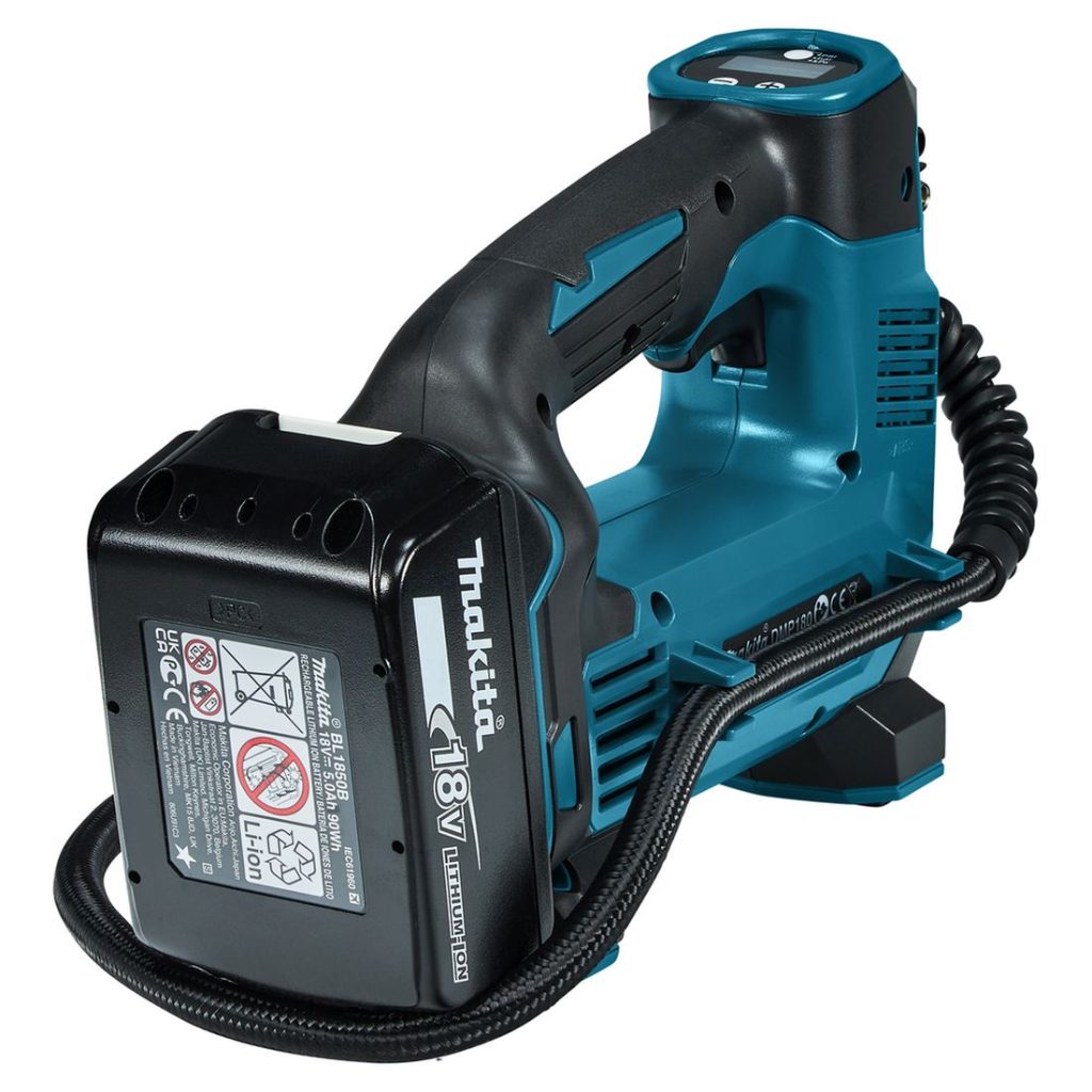 MAKITA Ilmapumppu LXT. Kuvassa Ilmapumppu LXT oikealta takayläviistosta.